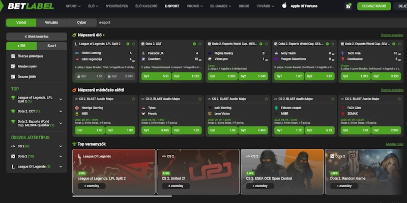 BetLabel esport fogadás