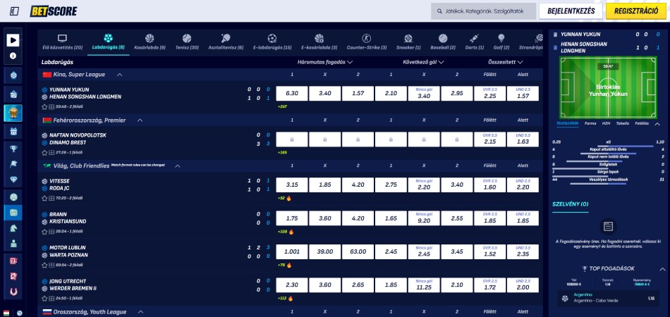 BetScore élő fogadás