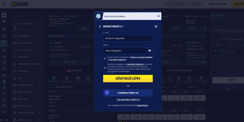 BetScore regisztrációs