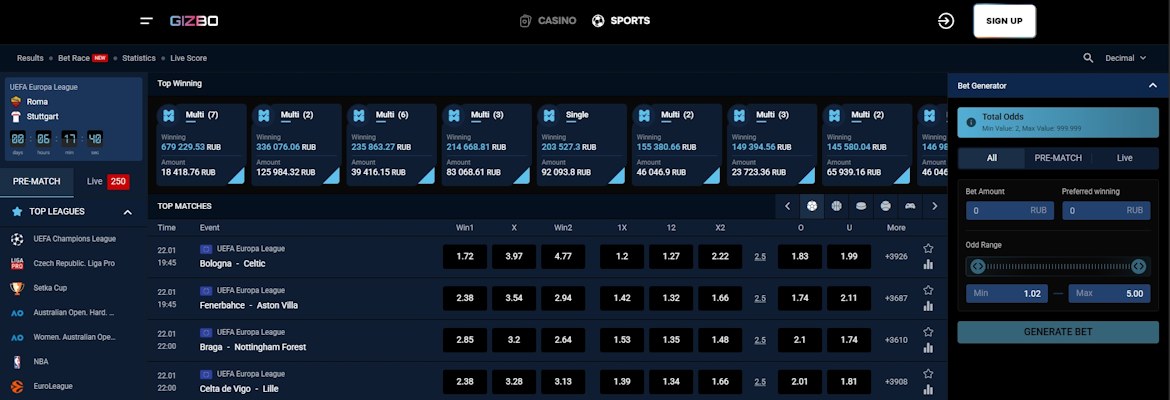 Gizbo sportfogadás
