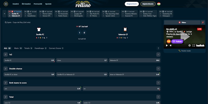 Rollino eSport fogadások