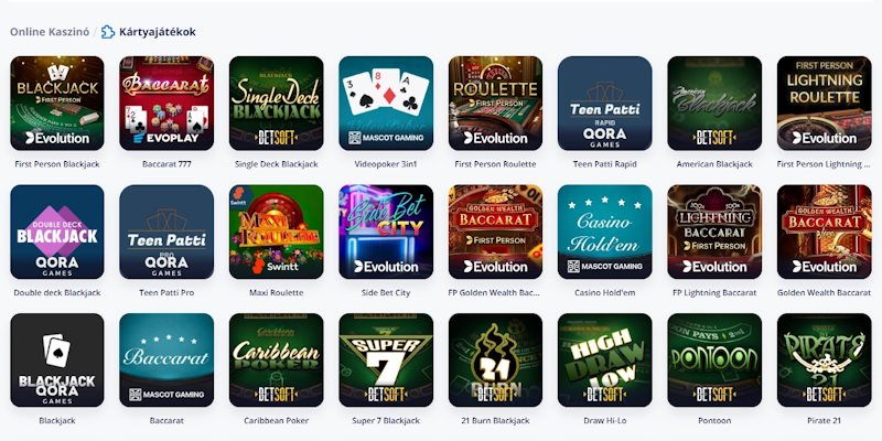 Vulkan Vegas kaszinó kártyajátékok